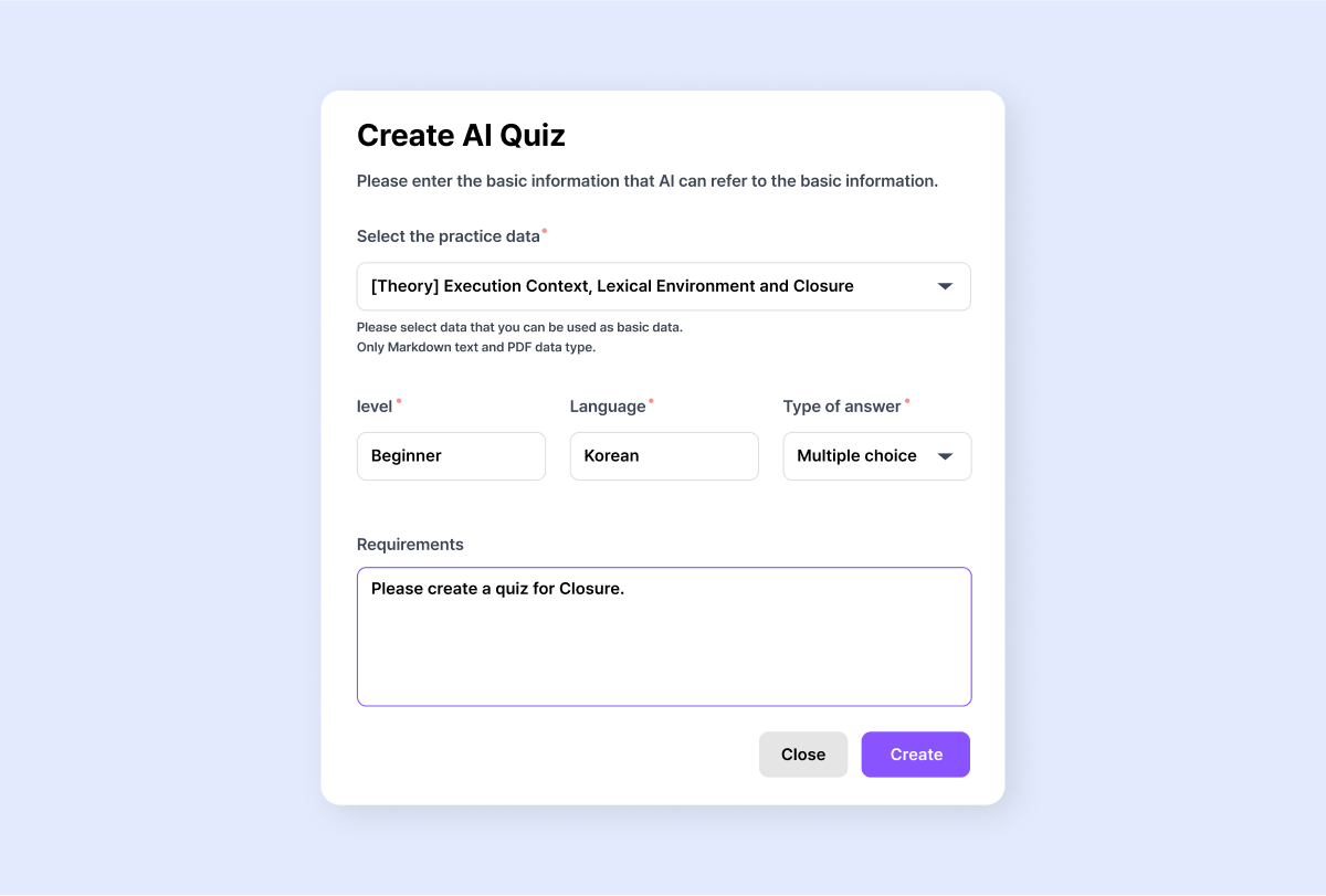Automatically generate quizzes from learning materials